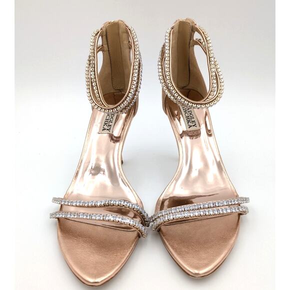 Badgley Mischka Logan Gold Crystal Dual-Strapped Stiletto Heels Size US8 EU38 - Picture 2 of 8